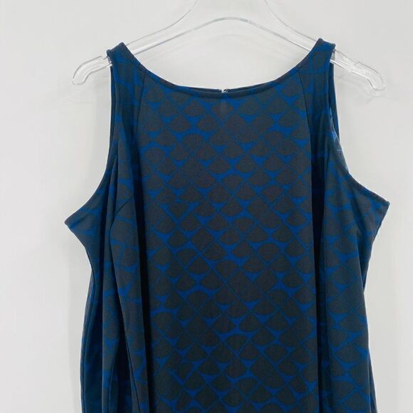 Ann Taylor Sz Medium Blue Black Geometric Print Long Sleeve Cold Shoulder Blouse - Picture 2 of 9